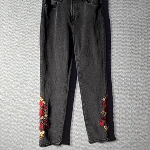 Driftwood Embroidered Rose Black Jeans Size 25 Boho Floral Stretch Denim